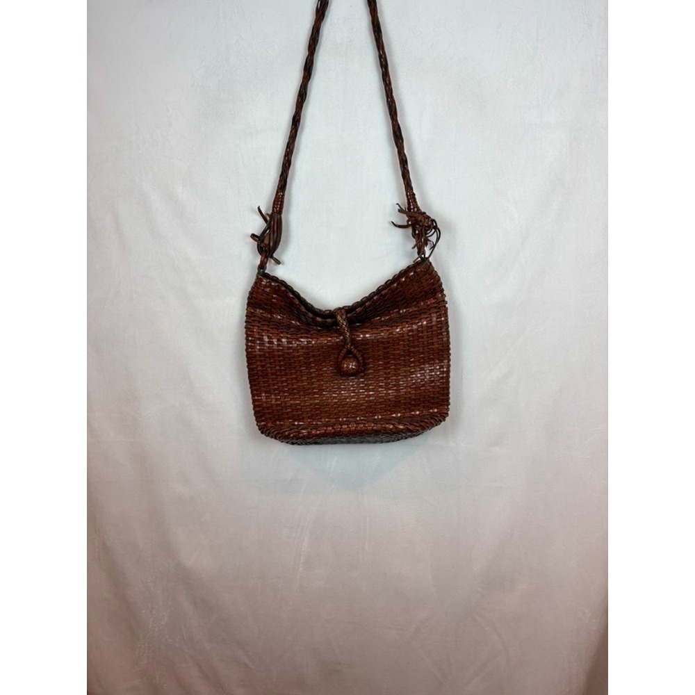 VTG BONANI Basket Weave Leather‎ Crossbody Shoulder Bag Purse Boho Unique